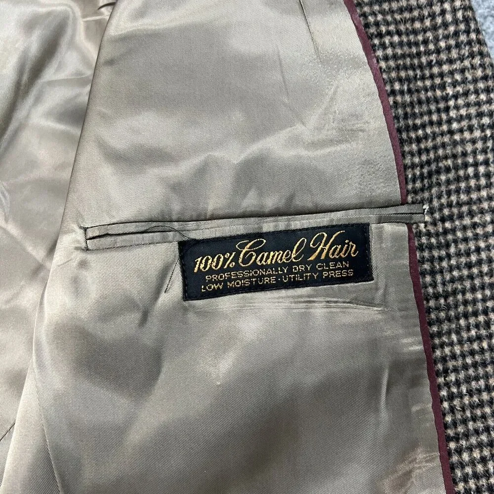 Vintage Hart Schaffner Marx Camel Blazer Men 42R Houndstooth 2-Button Sport Coat